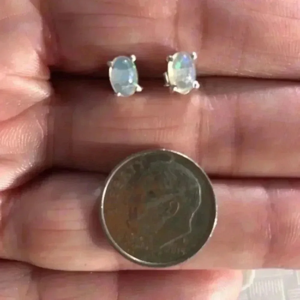 Authentic Ethiopian Opal & 925 Sterling Silver Stud Earrings Unisex NWT